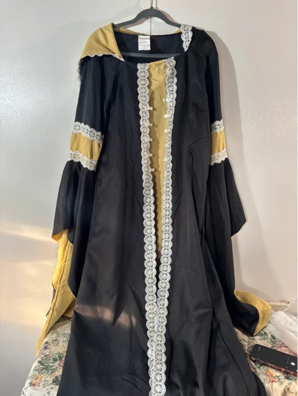 Halloween Medieval Renaissance Gown Black & Gold Hooded Costume Size XXL 12-14